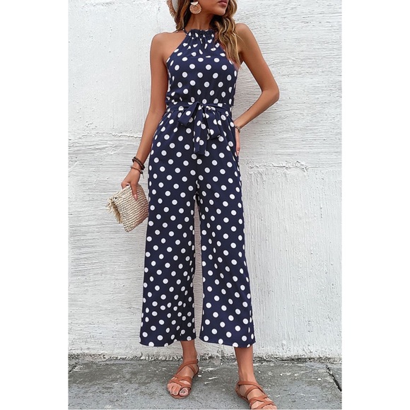 NWT Polka Dot Grecian Wide Leg Jumpsuit - Picture 6 of 7